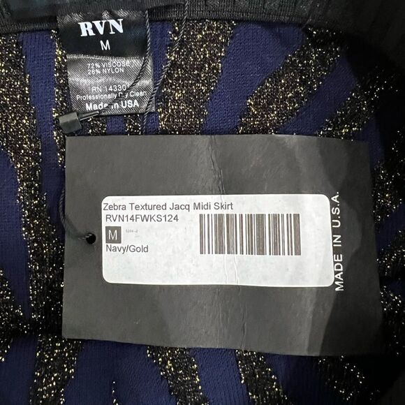 RVN Zebra Textured Jacquard Midi Skirt in Black & Navy - Picture 4 of 4
